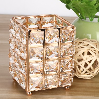 Makeup Brush Holder Organizer Golden Crystal Bling Gold Comb Brushes Pen Pencil Storage Box Container