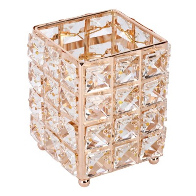 Makeup Brush Holder Luxury Gold Metal Vanity Storage Box Organizer Case Cup Cylinder Diamond Make Up Crystal