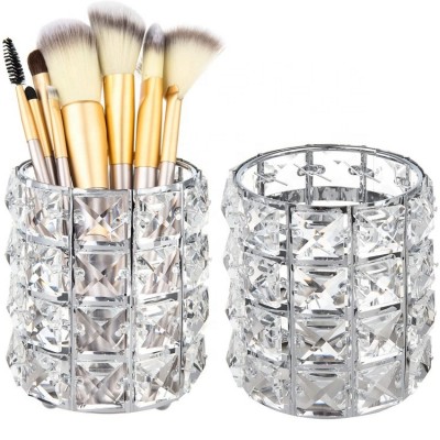 Makeup Brush Holder Luxury Gold Metal Vanity Storage Box Organizer Case Cup Cylinder Diamond Make Up Crystal Makeup Brush Holder