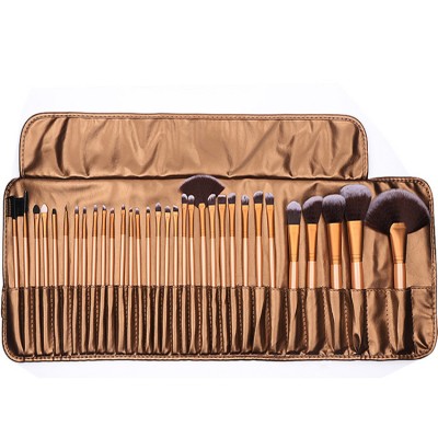 Professional 32 piece coffee wood handle makeup brush with belt apron