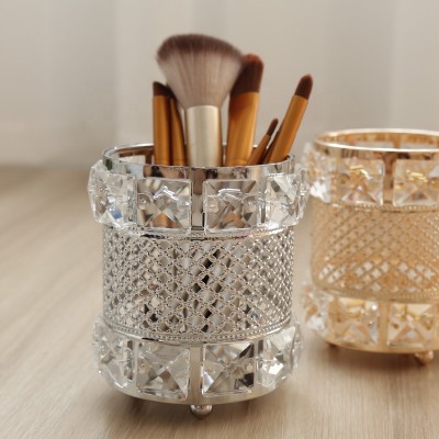 Crystal Metal Makeup Brush Holder Eyebrow Pen Pencil Storage Box Container Makeup Brush Organizer